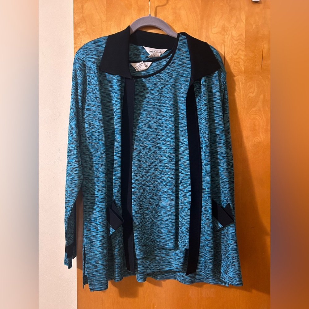 Misook Blue and Black Long Sleeve Top